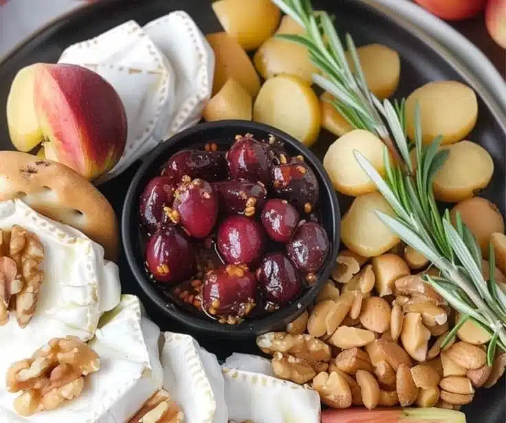 Cranberry Chili Jam Baked Brie Board 5 Cranberry Chili Jam Baked Brie Board served with crusty bread and fruits