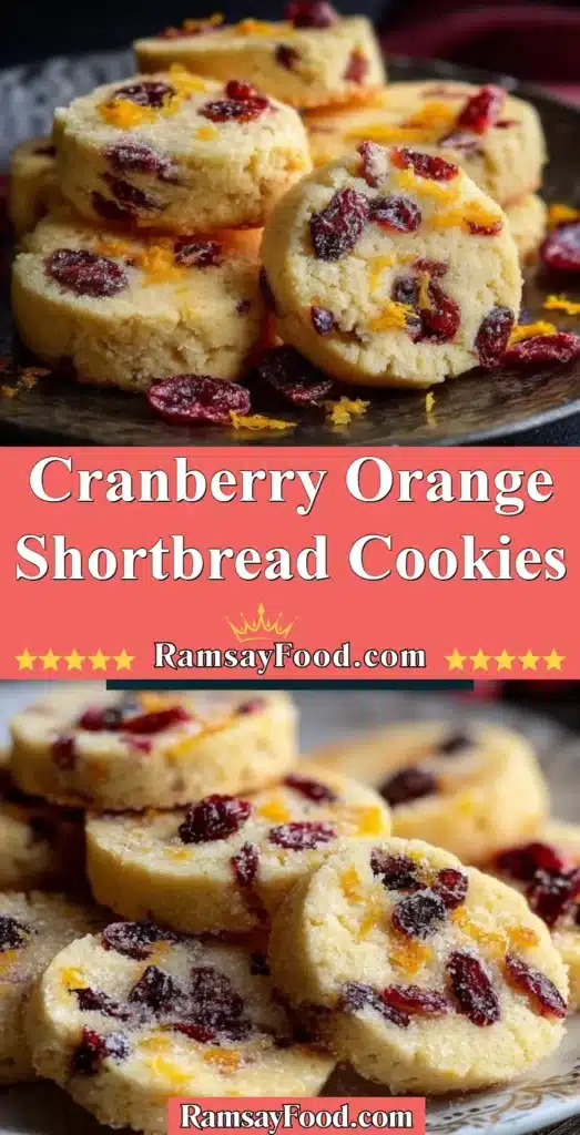 Cranberry orange shortbread cookies on a decorative plate