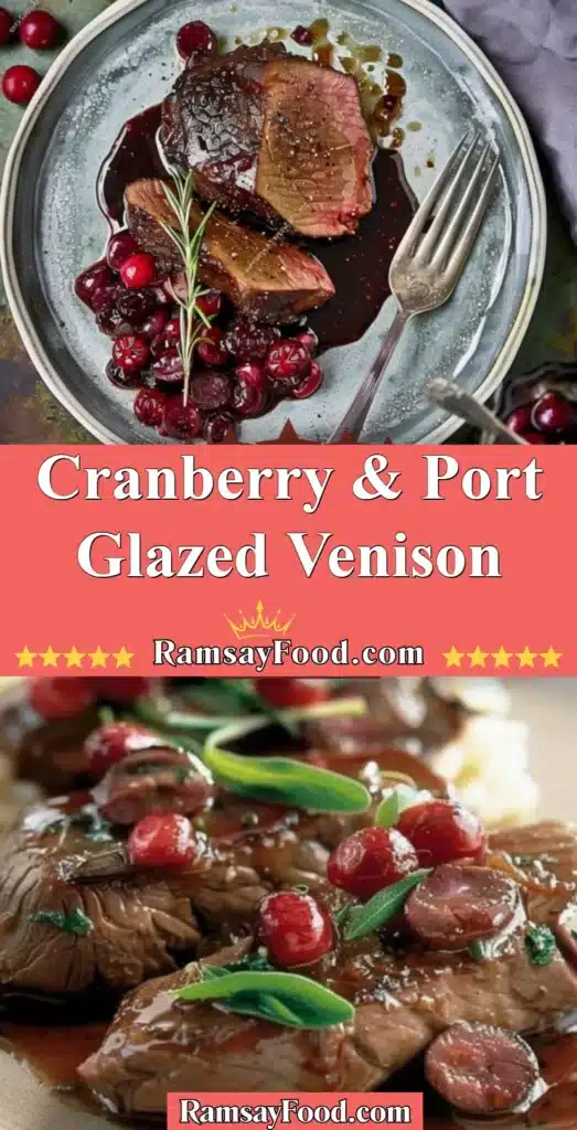 Plate of cranberry & port glazed venison with garnishes