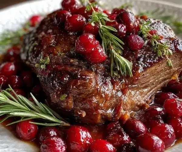 Cranberry Roast Beef recipe showcasing a juicy roast with cranberry glaze.