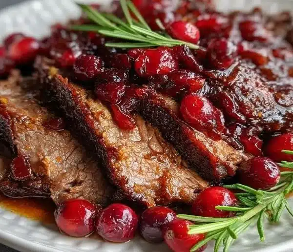 Cranberry Roast Beef 4 Delicious cranberry roast beef served with a side of vegetables.