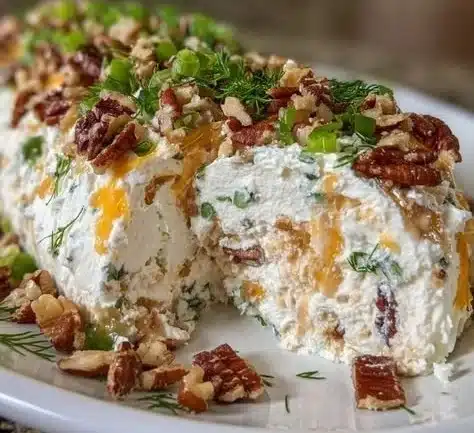 Delicious cream cheese log appetizer garnished with herbs and spices