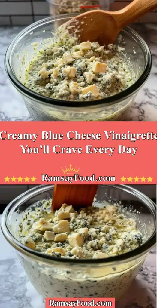 Creamy blue cheese vinaigrette drizzled on a fresh salad.