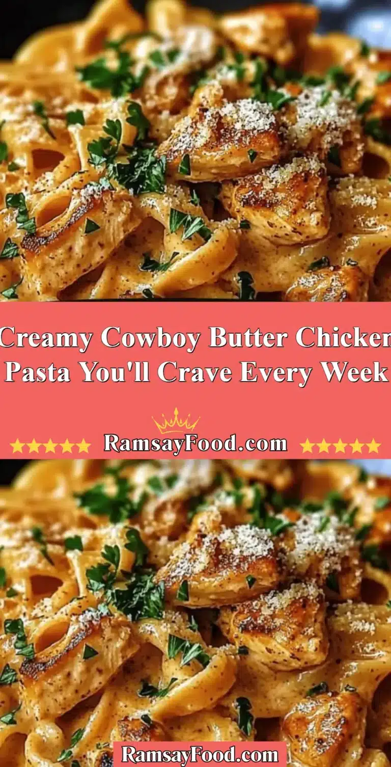 Delicious creamy cowboy butter chicken pasta garnished with fresh herbs