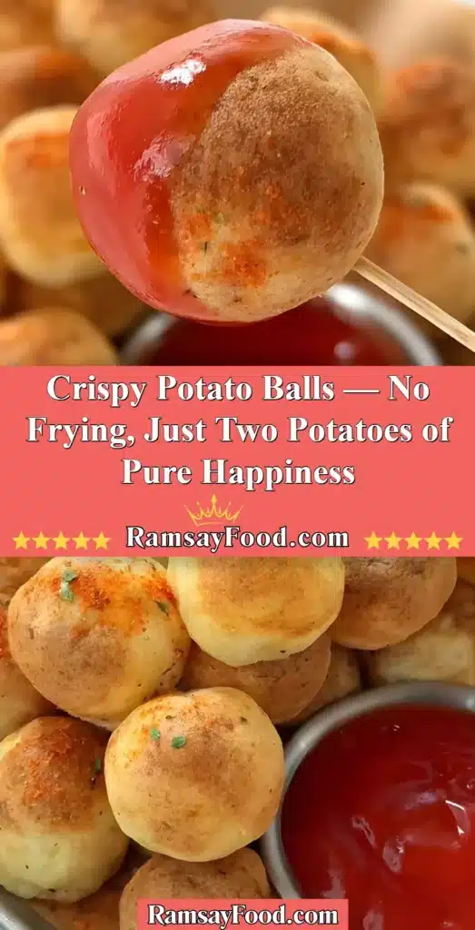 Delicious crispy potato balls made without frying, using just two potatoes.