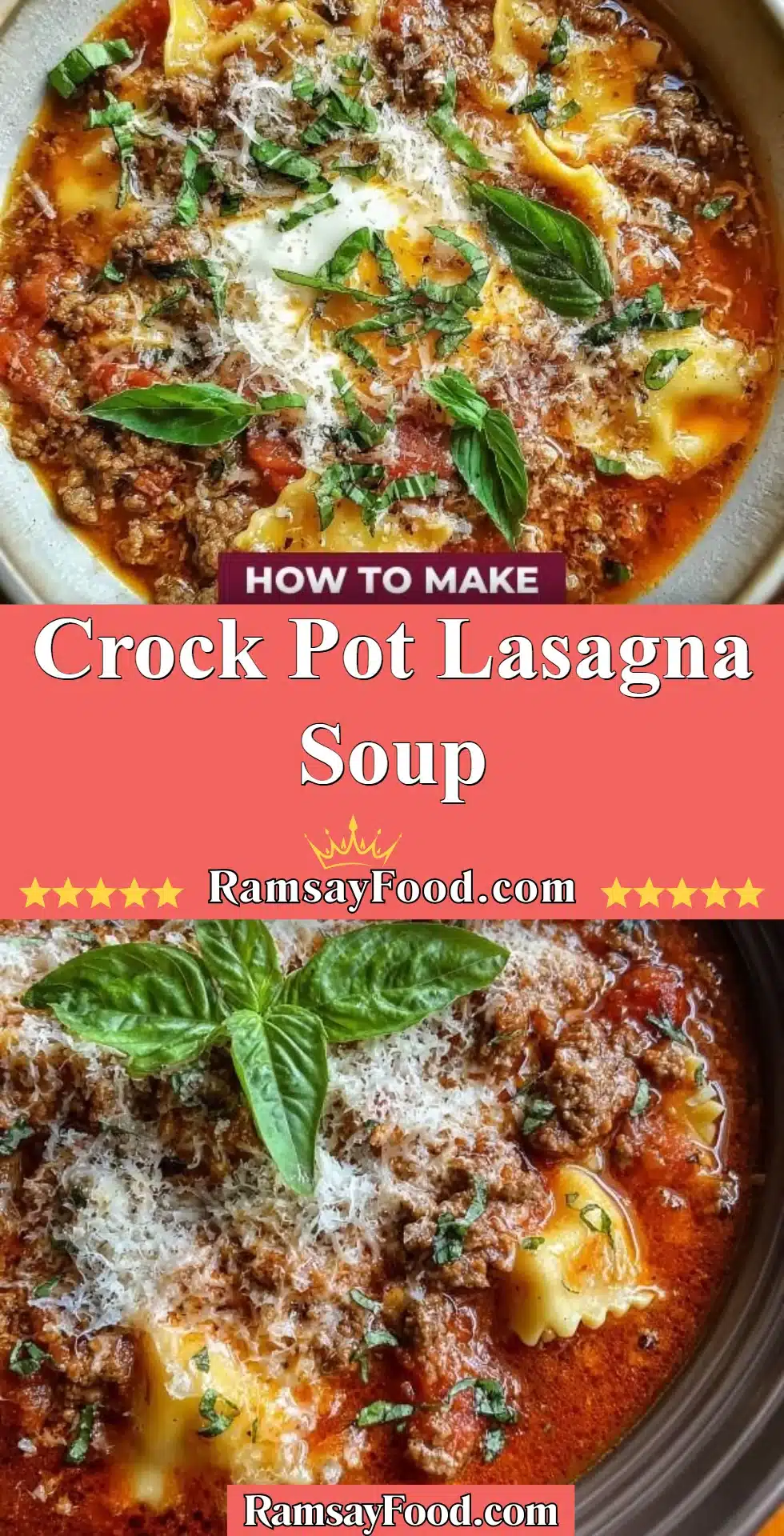 Crock Pot Lasagna Soup 2 Delicious bowl of Crock Pot Lasagna Soup topped with cheese and herbs
