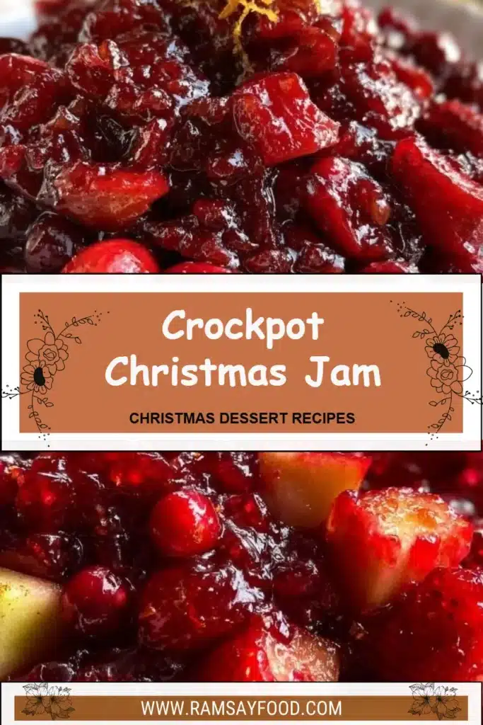 Homemade Crockpot Christmas Jam in festive jars ready for gifting