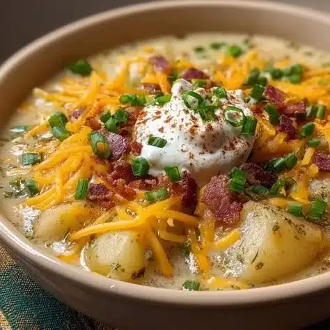 Delicious and creamy crockpot potato soup in a bowl