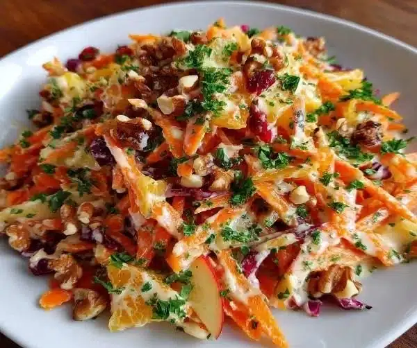 Crunchy apple carrot salad with creamy citrus dressing