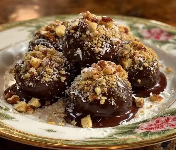 Decadent Chocolate-Dipped Bourbon Balls with a Nutty Crunch 4 Decadent chocolate-dipped bourbon balls with a crunchy nut coating