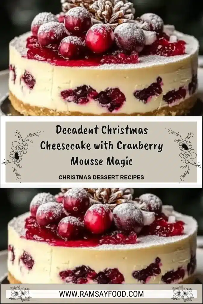 Delicious Christmas cheesecake with cranberry mousse topping