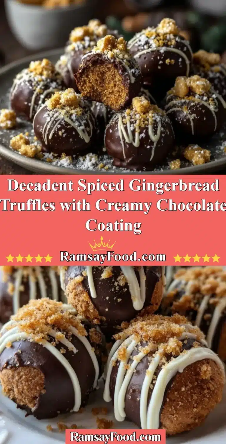 Decadent Spiced Gingerbread Truffles with Creamy Chocolate Coating 7 Decadent spiced gingerbread truffles coated in chocolate on a festive background