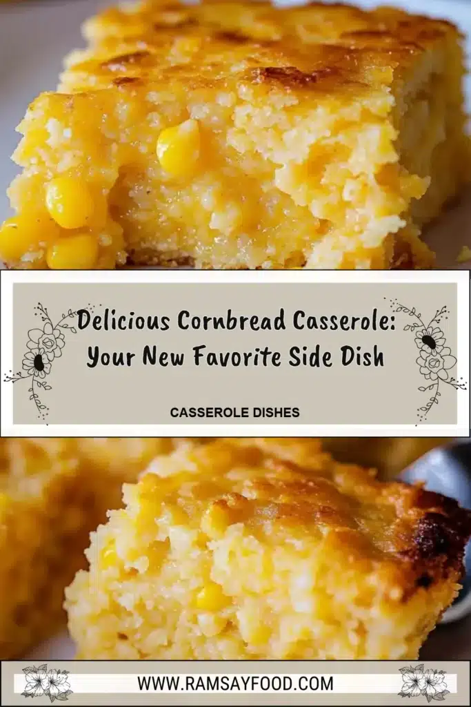 Delicious cornbread casserole baked in a dish, perfect for a side dish.