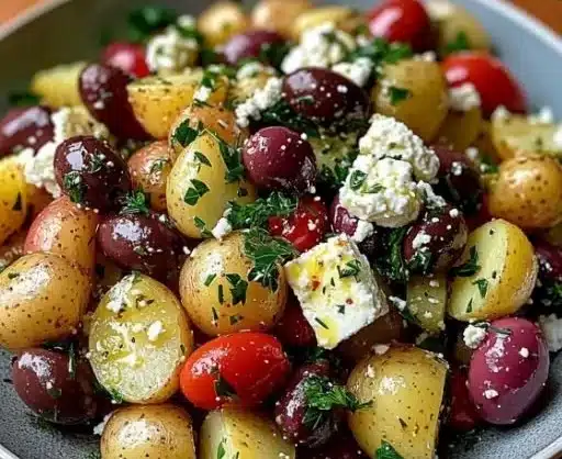 Delicious Greek Potato Salad for Vibrant Summer Gatherings 7 Delicious Greek potato salad served at a summer gathering