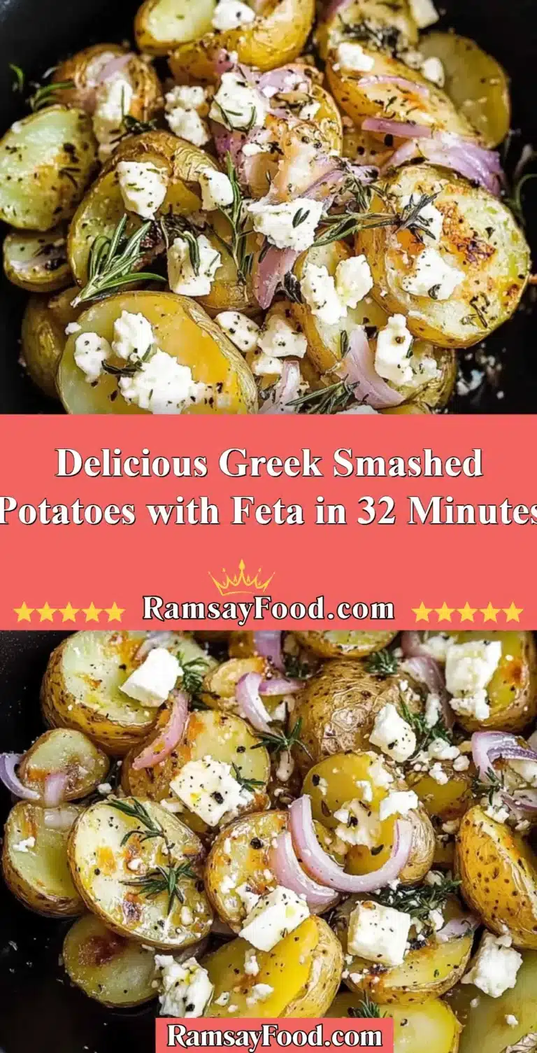 Delicious Greek Smashed Potatoes with Feta in 32 Minutes 4 Bowl of Greek smashed potatoes topped with feta cheese and herbs