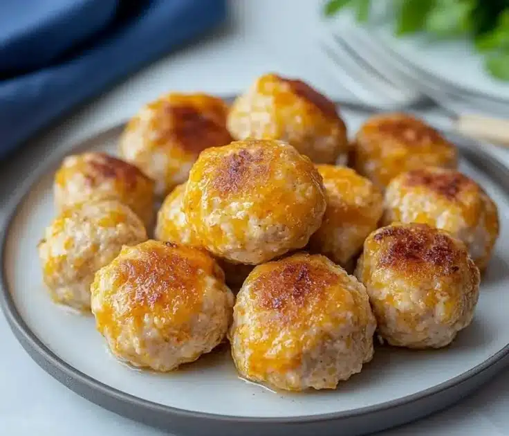Delicious Ground Chicken Meatballs for Kids in 30 Minutes 5 Delicious ground chicken meatballs served on a plate with dipping sauce.