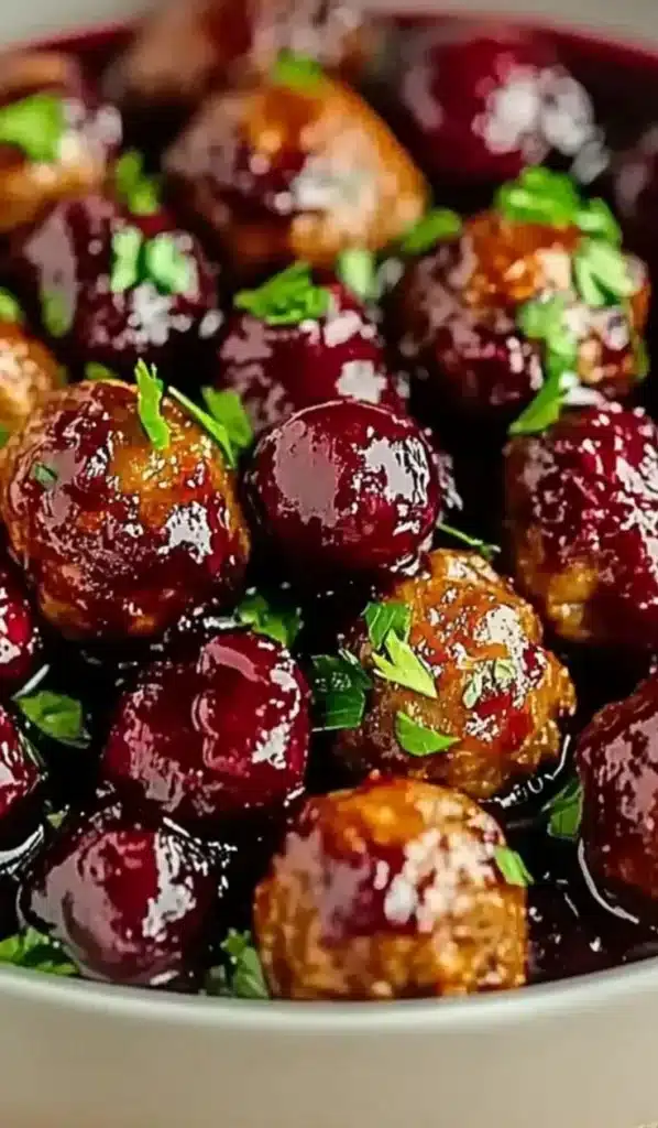 Delicious Christmas cranberry meatballs served for festive gatherings
