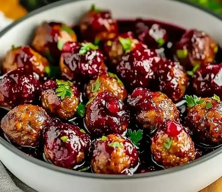 Delicious Quick Christmas Cranberry Meatballs for Gatherings 4 Festive Christmas cranberry meatballs served on a platter for holiday gatherings