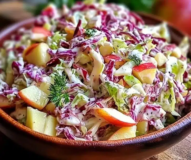Deliciously Creamy Cranberry Apple Coleslaw You'll Love 5 Deliciously creamy cranberry apple coleslaw in a serving bowl