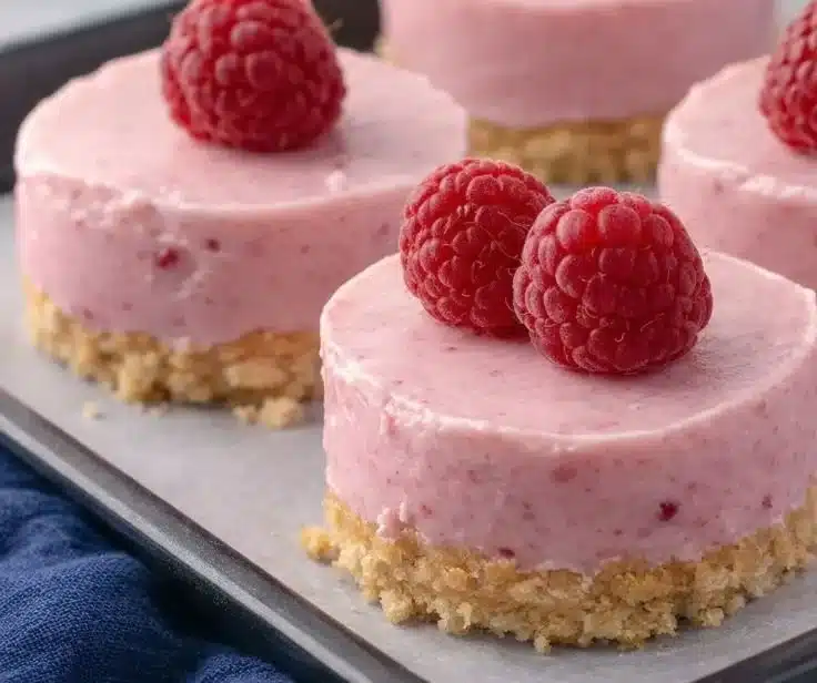 Delicious raspberry vegan cheesecake bites on a plate