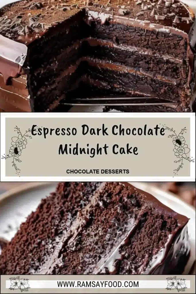 Decadent espresso chocolate cake featuring rich dark chocolate layers.