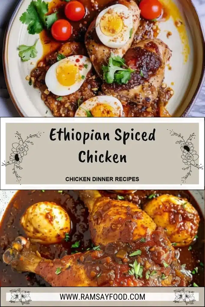 Delicious plate of Ethiopian spiced chicken garnished with herbs and served with sides