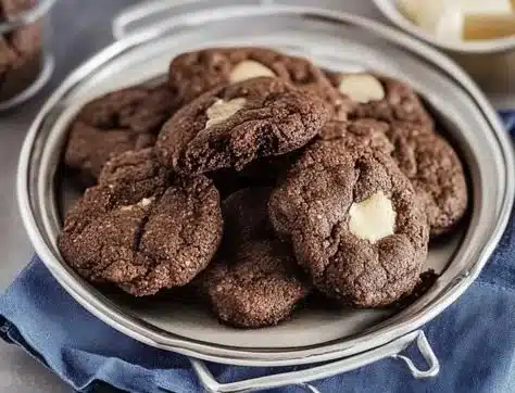 Festive chocolate ginger cookies on a decorative plate