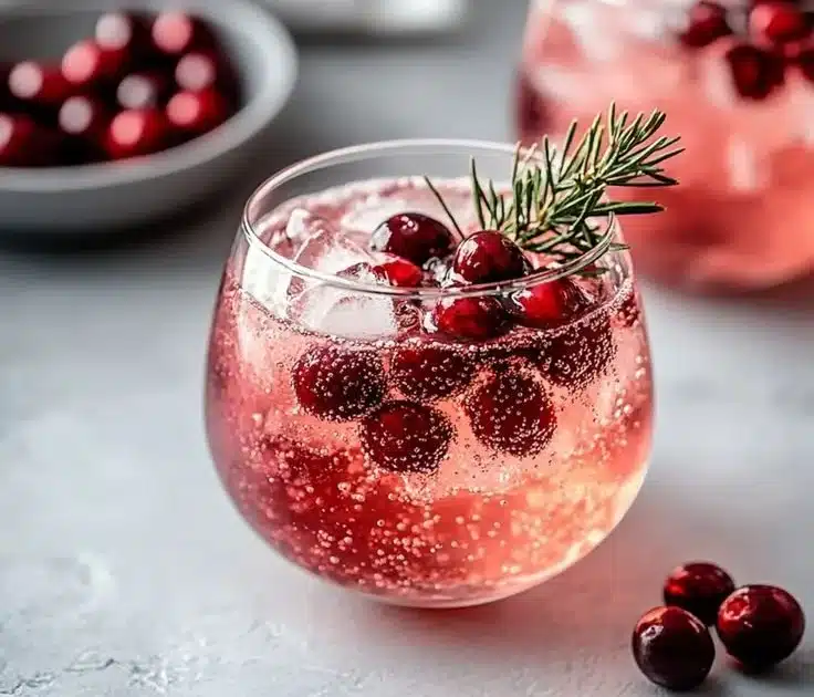 Festive Christmas Cranberry Spritzer: Your New Party Favorite 8 Festive Christmas Cranberry Spritzer in a glass with fresh cranberries and mint