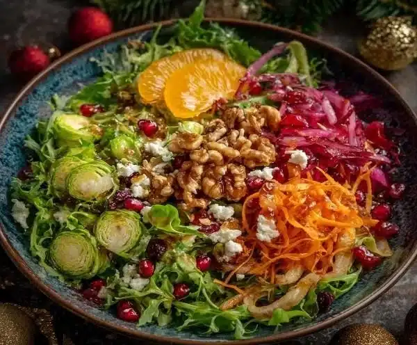 Festive Crunchy Christmas Salad with colorful vegetables and citrus vinaigrette