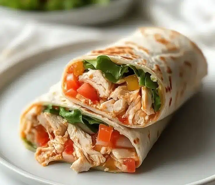 Delicious rotisserie chicken wraps ready for an easy weeknight meal.