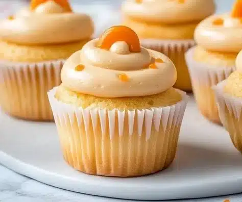 Fluffy orange cupcakes topped with vibrant orange frosting