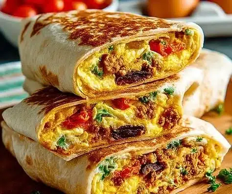 Delicious homemade freezer breakfast burritos ready for a quick meal.