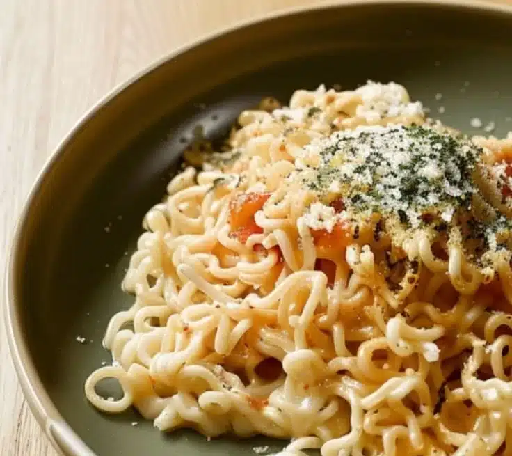 Garlic Butter Ramen 8 Bowl of garlic butter ramen topped with green onions and soft-boiled egg