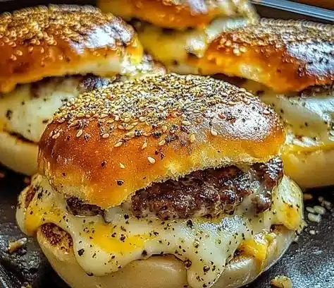 Delicious Garlic Parmesan Cheeseburger Bombs served hot and cheesy