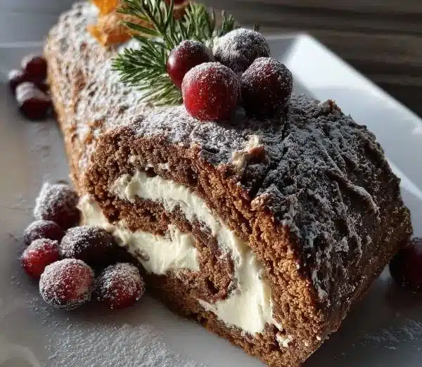 Ginger Bread Yule Log Cake 2 Delicious Ginger Bread Yule Log Cake decorated for the holidays