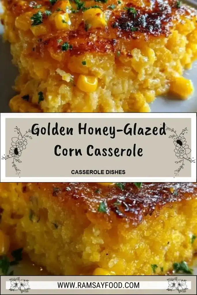 Golden Honey-Glazed Corn Casserole served in a dish