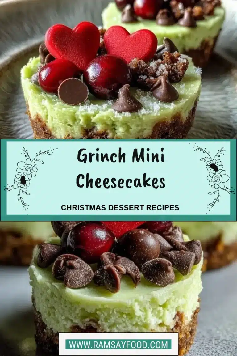 Grinch Mini Cheesecakes decorated for a festive holiday event