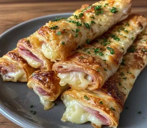 Delicious homemade ham and cheese sticks ready to enjoy