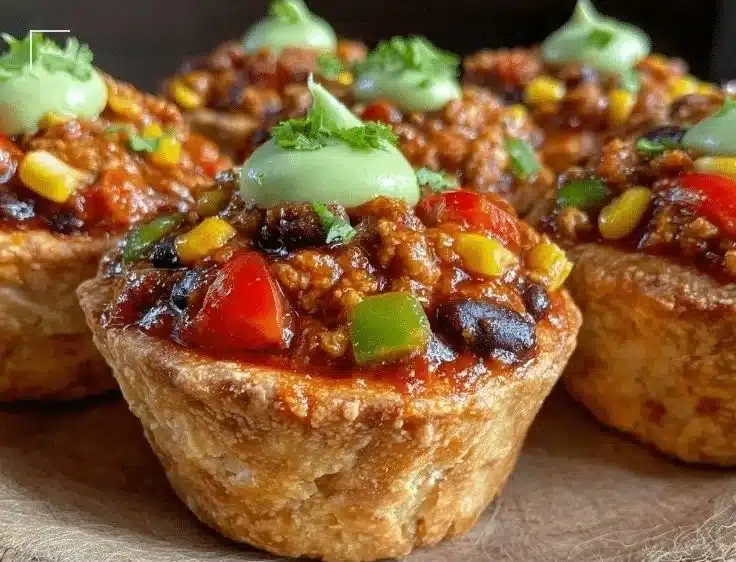 Healthy baked turkey chili cups served in a muffin tin