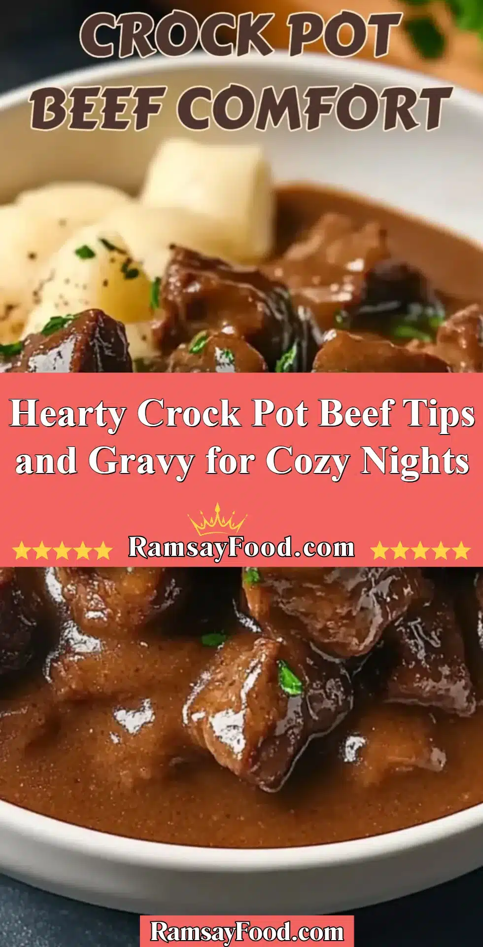 Hearty Crock Pot Beef Tips and Gravy for Cozy Nights 2 Crock pot beef tips in savory gravy for a comforting meal.