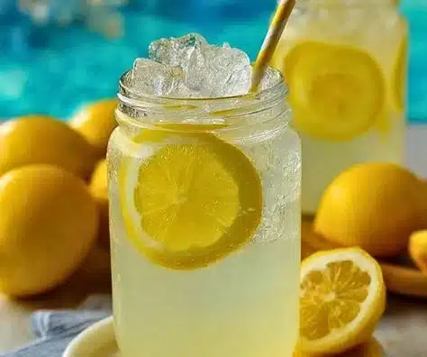 Pitcher of refreshing homemade lemonade with fresh lemons and mint