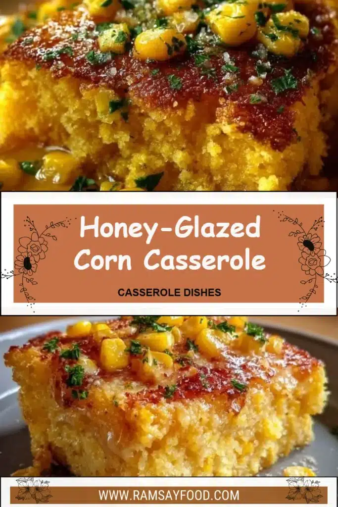 Delicious honey-glazed corn casserole served in a dish