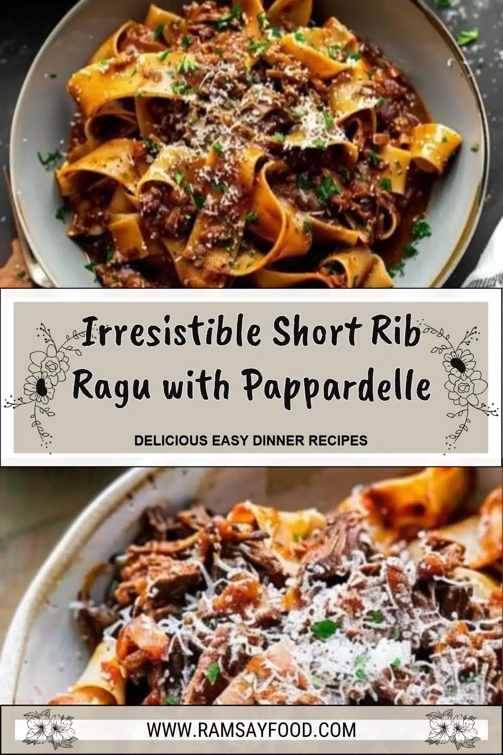 Delicious short rib ragu served with pappardelle pasta