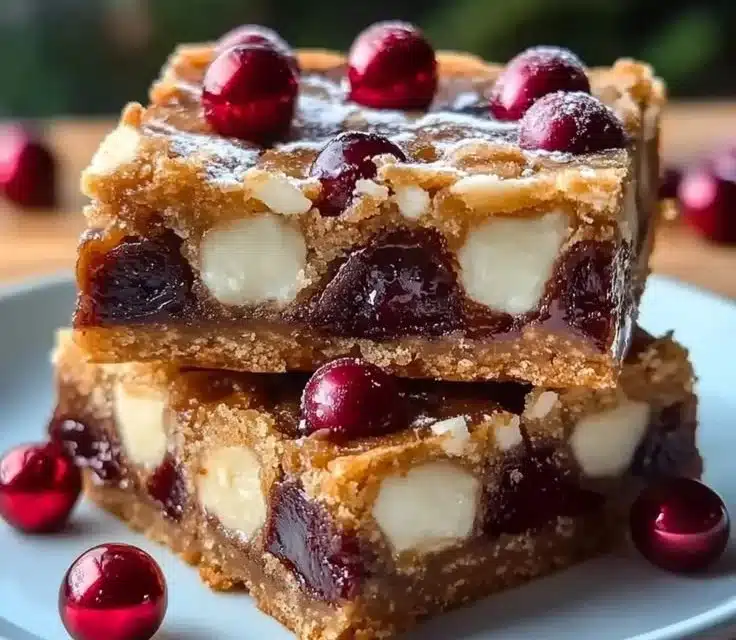 Chewy chocolate Christmas bars decorated for the holidays