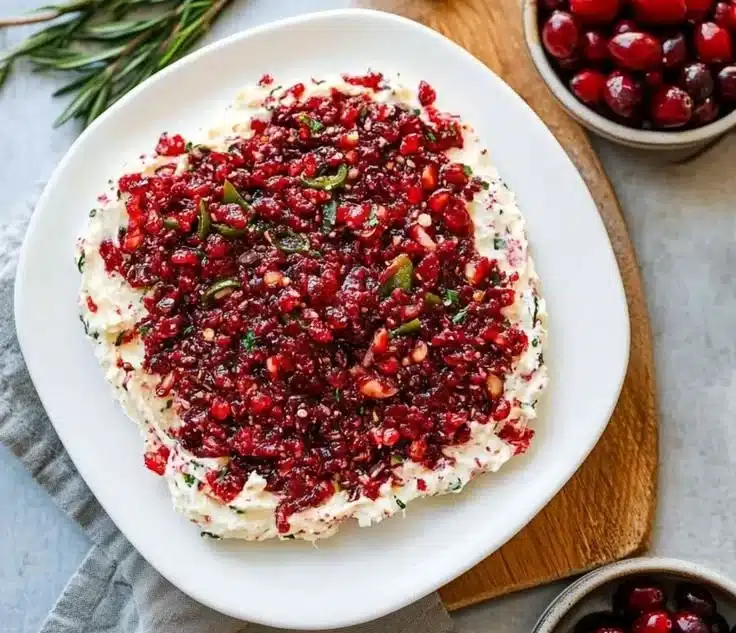 Irresistibly creamy cranberry jalapeno cream cheese dip served in a bowl