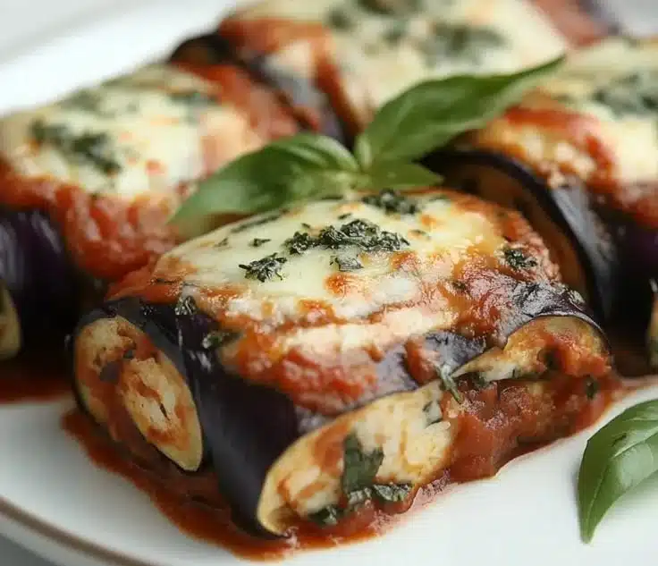Irresistibly Creamy Healthy Eggplant Rollatini You'll Love 2 Healthy eggplant rollatini with creamy filling and fresh herbs dish