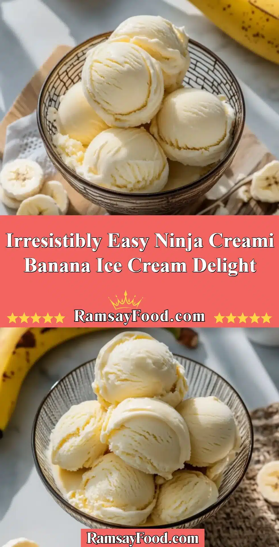 Bowl of homemade banana ice cream made with a Ninja Creami machine
