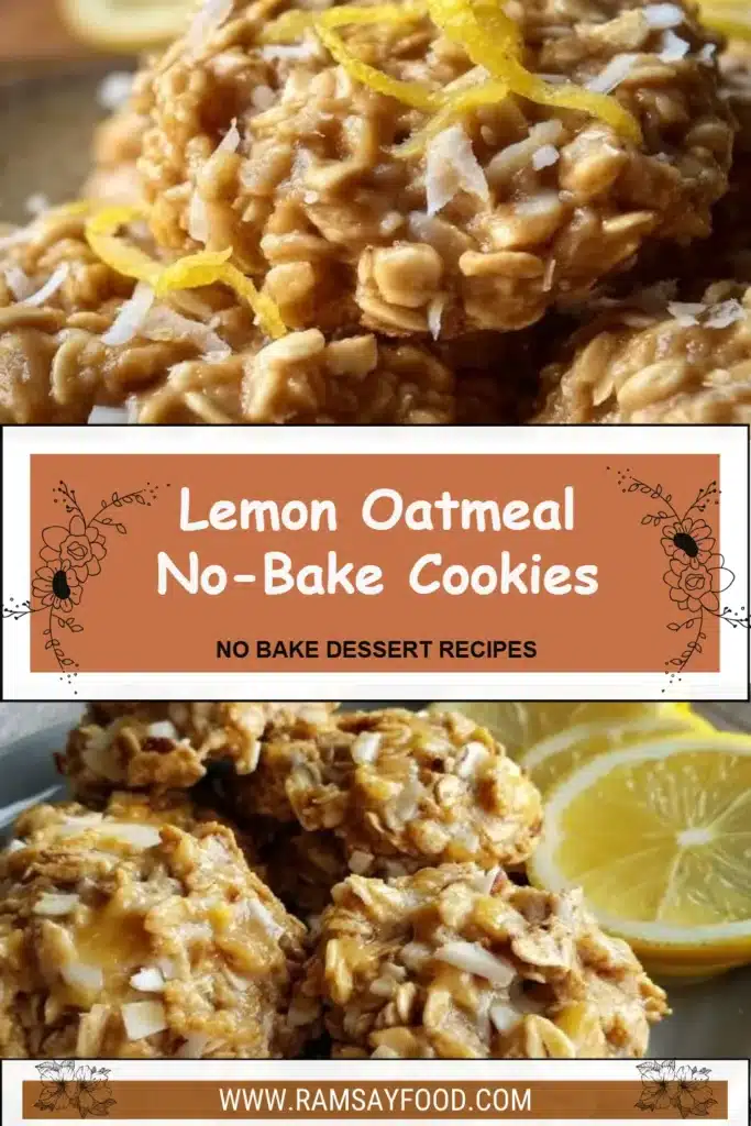 Lemon Oatmeal No-Bake Cookies on a plate, showcasing their chewy texture and lemon zest.