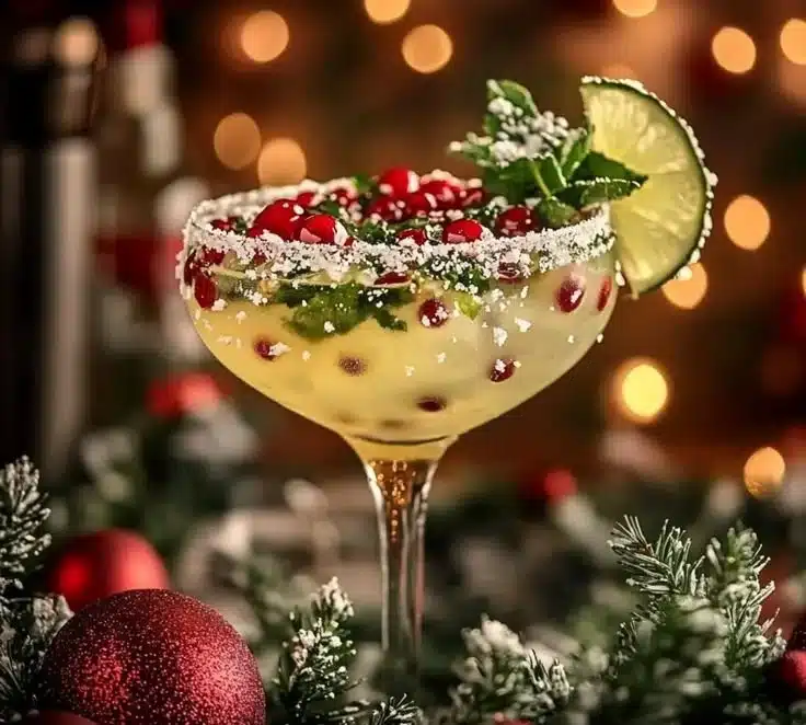 Magical Christmas Mistletoe Margarita for Holiday Cheer 5 Mistletoe Margarita served in a festive glass for holiday celebrations.