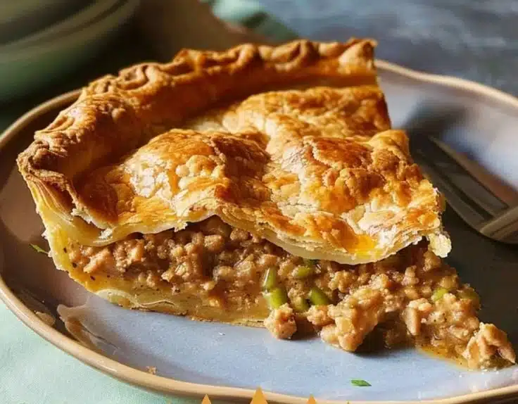 Delicious homemade meat pie with flaky crust and juicy filling.